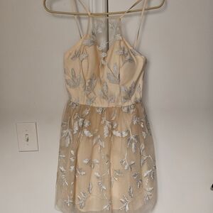 Chi Chi London Cream and Silver Leaf Womens Dress